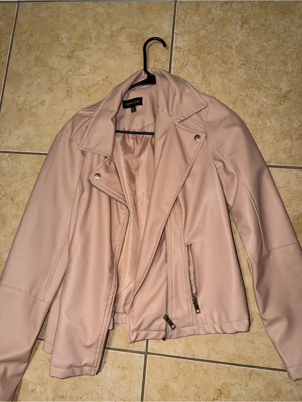 New Look Pale Blush Faux Leather Biker Jacket